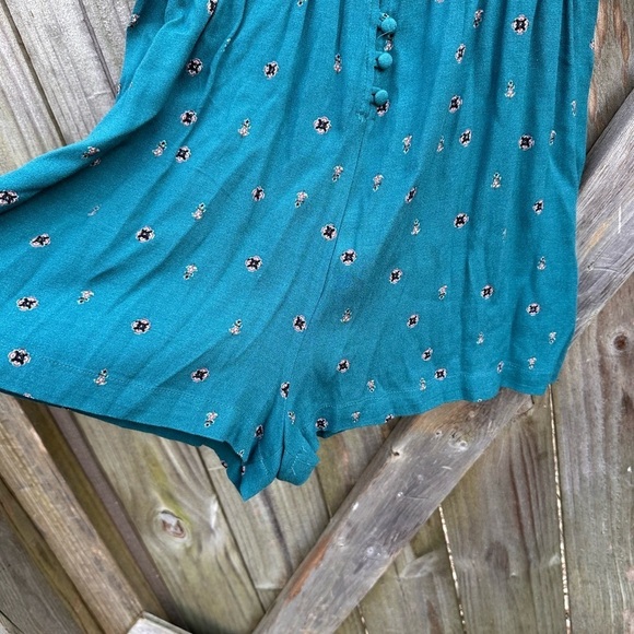 Free People Love Grows Teal Blue Micro Floral Pleated Front Jumpsuit Romper - Picture 8 of 12